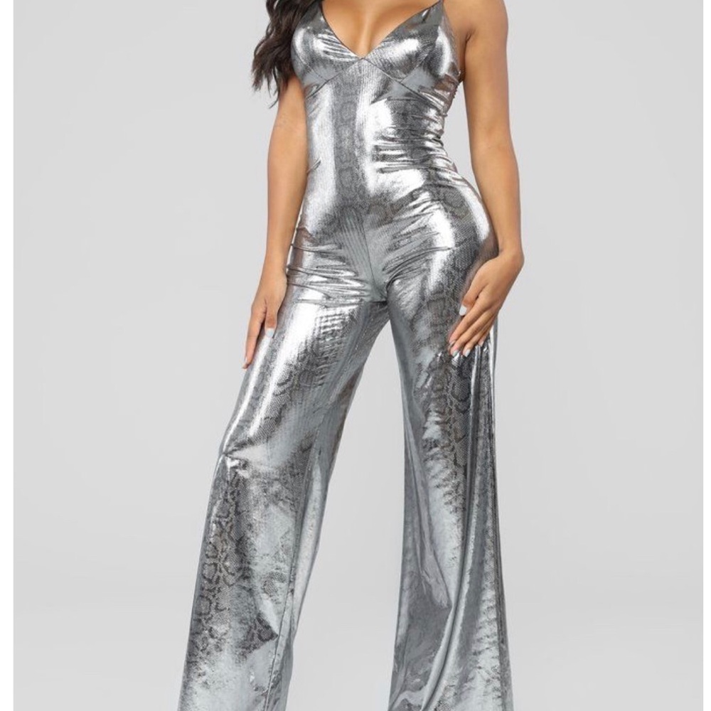 Best Life Metallic Jumpsuit Silver